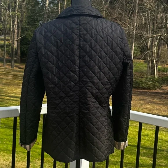 Burberry Black Quilted Authentic Jacket with Signature Check Trim Size XL - Picture 7 of 12